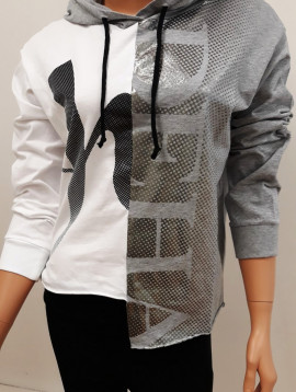 Deha Sweater mit kapuze grau weiß+